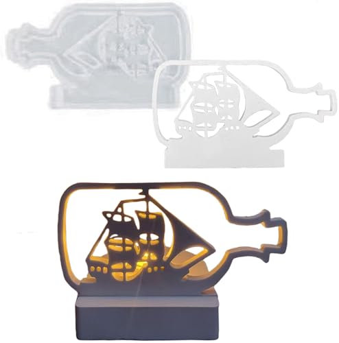 ALEFBET Silikonformen Gießformen, Silikonform Kerzenhalter DIY Kombination Silikon Gießform Kerzenhalter, Gipsformen zum Gießen (Einsatz - Flasche und Boot)