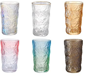 6 Pz/Set Bicchieri da Bere Bicchiere Bicchiere D'Acqua Riutilizzabile Tazze Di Vetro Impilabili per Bevande Miste, Acqua, Succo Di Frutta, Birra, Tazza Di Vetro Cocktail/D/350Ml
