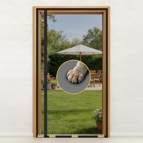 fowong Fliegengitter Balkontür Magnet, Extra Verstärkte Katzenschutzgitter bis 5 Jahre 110x220cm,Seitliche Öffnung Fliegengittertür ohne bohren Ideal Für Die Balkontür Kellertür und Terrassentür