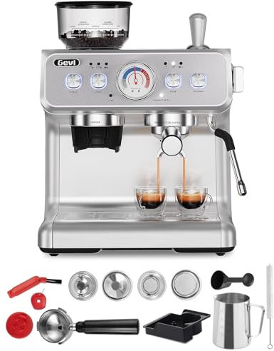 Gevi Dual Boiler Espresso Siebträgermaschine mit Milchschäumer, Edelstahl-Espressomaschinen, Unterstützt Stopfung Bohnenkaffeemaschine,2,8L Wassertank, silber