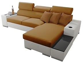 All4All Ecksofa mit Schlaffunktion Sante 291x182 cm - Sofa mit Bettkasten - Schlafsofa L-Form - Eckcouch - für 3 Personen - Seite rechts - Gelb/Weiß - Amor 4325 + EKJ 1 - Modern 26