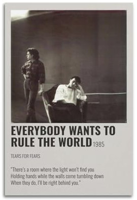 FGTGWFC Tears for Fears Everybody Wants to Rule The WorldAlbum-Cover-Poster, Musikposter, Leinwand, Wandkunst, Poster, Schlafzimmer-Dekor, Jugendhaus-Dekor, Kunst, 30 x 45 cm, ungerahmt, 13