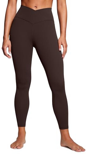 CRZ YOGA Damen Butterluxe Cross Waist Workout Leggings V Cross High Waisted Bauchkontrolle Gym Yoga Leggings - 64cm Heißes Fudge-Brown 38