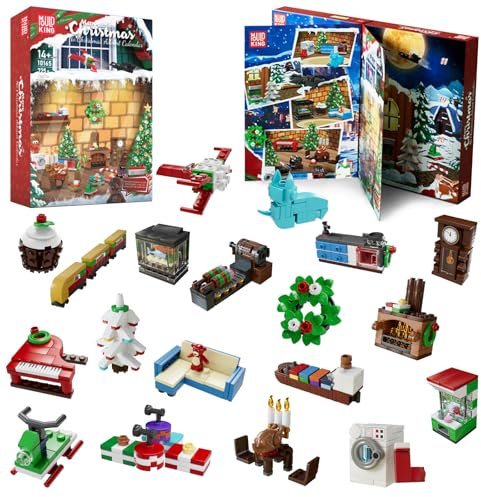 Mould King 10165 MOC Weihnachts-Adventskalender Bausteine, 725 Teile Weihnachtskalender Klemmbausteine Bausätze Spielzeug Weihnachten 8+ Jahre