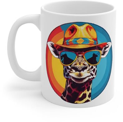 Mug Girafe Cool avec Lunettes et Chapeau – Tasse Céramique 325ml avec Design Fun et Coloré – Cadeau Humour et Style Mug Size 11oz