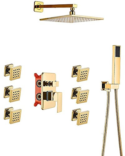 JDSHFEN Sistema de Ducha Conjunto de Ducha Dorado Accesorio de Ducha de Pared de latón Ducha de Lluvia Columna de Ducha Monomando Accesorio de Ducha con Cabezal de,