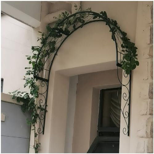 Wrought Iron Garden Arch Trellis for Climbing Plants Flowers and Vines Wall Mounted Garden Arbor for Windows Doors and Entrances Decorative Green Archway (105x21x105cm)