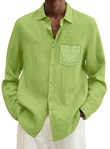 Linen Shirt Men's Long Sleeve Summer Linen Cotton Shirts Casual Shirts Business Shirt Regular Fit Summer Shirt Casual Vintage Beach Shirt Button Down Shirt Jacket Plain Loose Fit Shirt, mint green,