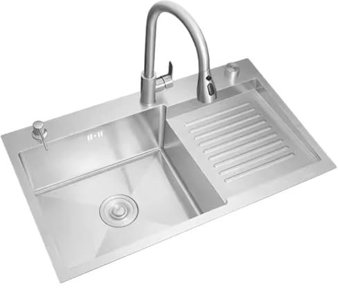 SaryEdge Lavatoio in Acciaio Inox da Cucina con ASSE da Lavare - Ideale per Bagno, Cucina, Balcone, per Lavare Verdure, Vestiti(Argento-60 * 48 * 22cm