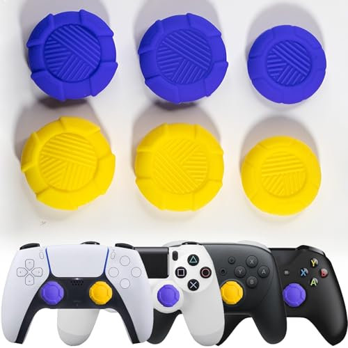 TEUVO PS5 Controller Kappen Thumbsticks Grips, 6 Stk Anti-Rutsch Joystick Kappen Zubehör für PS4 PS5 Xbox Switch Pro Controller Thumb Grips zur FPS Aim Assist Erhöhter Komfort Genauigkeit, Blau & Gelb