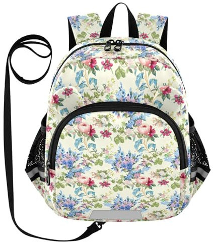 ODAWA Kinder-Rucksäcke, Vintage-Blumen, Pastellfarben, Schultasche für Kleinkinder, mit Leinengurt, Vorschulrucksack für Jungen, Vintage Blumen Pastell, Medium