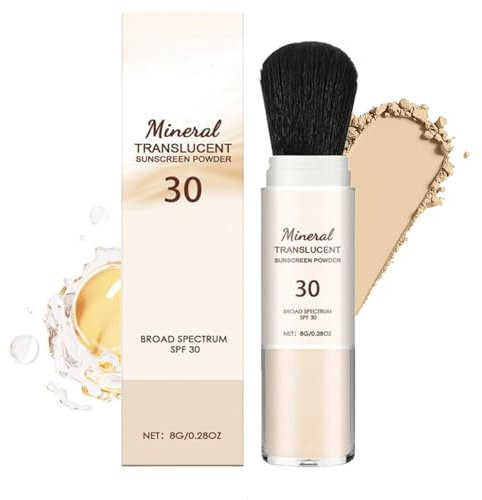 Mineral Powder Sunscreen Spf 30,poudre fixatrice maquillage,Poudre fixatrice de protection solaire,Sunscreen Setting Powder, Poudre libre pour le visage au fini minéral mat (1PC, 8g)