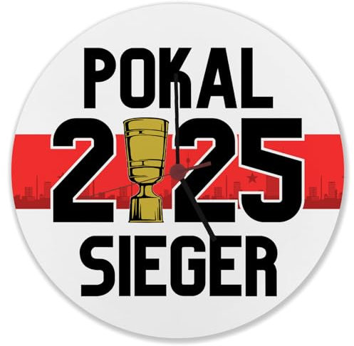 speecheese Stuttgart Pokalsieger 2025 Wanduhr Stuttgart-Uhr für Fußballfans als Dekouhr oder Wohnzimmeruhr