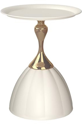 Ginhow Gartentisch Klein, Gartentisch Rund für Kleine Räume | Kleiner Balkontisch Wetterfest 2 kg – Leicht & Tragbar | Kaffeetisch Outdoor, Couchtisch Weiß Gold für Garten, Balkon (Φ40 x 51H cm)