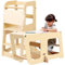 Tour d'Observation Enfant Montessori Convertible en Bureau - Tour d'apprentissage - Tour Observation Tabouret Haut pour Enfant 12 Mois à 6 Ans. (Bois Naturel)