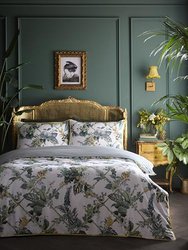 Laurence Llewelyn-Bowen Duvet Cover Set, 100% Cotton, King Size 230x220cm, Green, 200 Thread Count, Floral Trellis Pattern, 2 Pillowcases