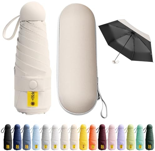 BEKKLPOU 6 Rippen Mini Regenschirm, Reise-Regenschirm, Kleiner, Uv, Kleiner Kompakter, Sonnenschutz, Leicht, Inklusive Aufbewahrungsbox, Ausziehbarem Griff