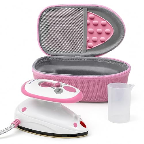 The Quilted Bear Premium Mini Steam Iron for Quilting and Travel, Pink | Small Travel Iron, Storage Case, Heat-safe Rest, 400W, Dual Voltage, Steam Function, Adjustable Temperature, Fast Heat Up