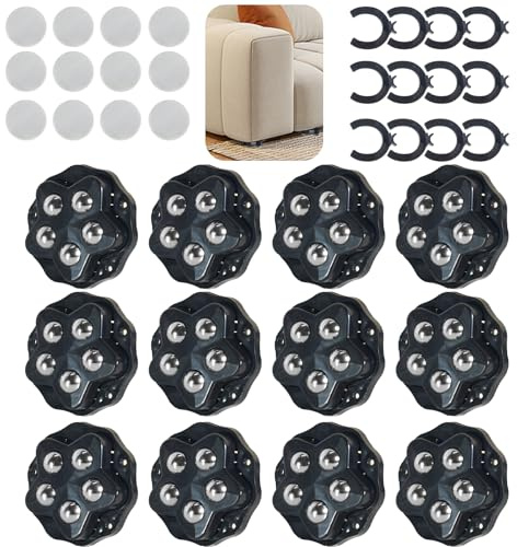 12 Stück Kugelrollen Schwerlast, Kugelrollen für Möbel, 360° drehbare, Möbelrollen Flach, Rollen Zum Kleben 200kg, Selbstklebende Starkes Rollenrad,Rollen für Küchengeräte,Sofa,Schrank