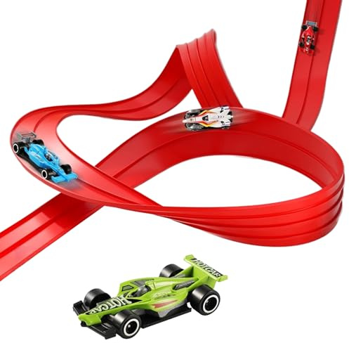 Spielzeug-Auto-Strecken-Set – 1200 g flexible Rennstrecken, Glow in Dark Road Pieces, faltbares Eisenbahn-Abenteuer-Set mit LED-Licht-Up-Fahrzeugen | BAU