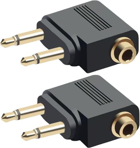 Peak Power Airplane Headphone Adapter (2 Pack) – Dual 3.5mm Airline Audio Jack Converter, 2-Prong Flight Adapter, Gold Plated Stereo Sound, Compatible with In-Flight Entertainment Systems