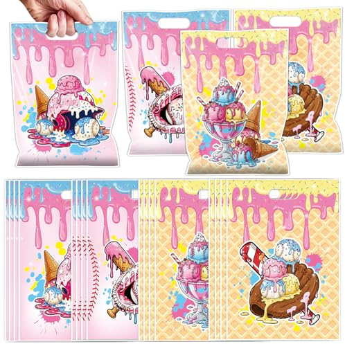 Falueqg Ice Cream Baseball Party Favors - 50 Pcs Ice Cream Drip Baseball Theme Goodie Candy Treat Bags Summer Sport Party Favors for Birthday Baby Shower Team Gift Sport Themed Party Decorations