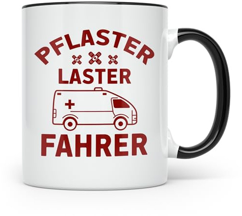 Pflasterlaster Fahrer Tasse - Ambulanz, Sanitäter Geschenkidee für Notfallsanitäter & Rettungsdienst Helden - Geschenk zum Examen (Schwarz)
