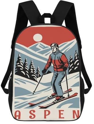 sinyumoney 17 Zoll Aspen Skiing Poster Schulrucksack Schultaschen Für Mädchen Und Jungen Rucksack Mit Tasche Modischer Schulrucksack Kinderrucksack