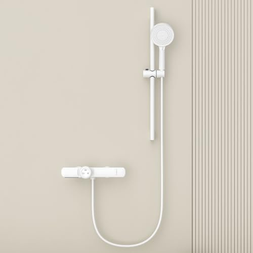 Mitigeur Baignoire Thermostatique Cascade avec Douchette a Main Robinet Baignoire Entraxe 150 mm,Blanc