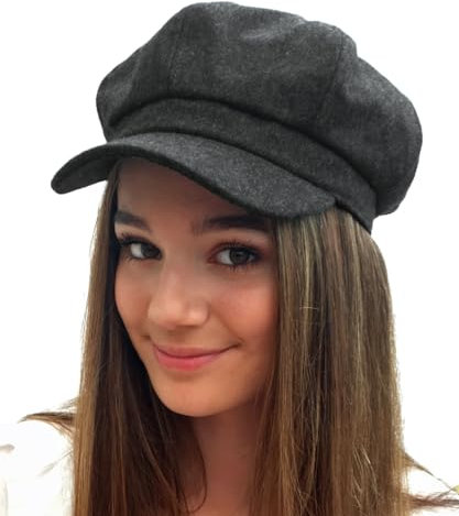 TOSKATOK® Damen Mädchen 8 Panel Wollmischung Traditionelle Bakerboy Newsboy Kappe-Charcoal
