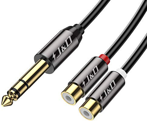 J&D 6,35 mm Mâle à 2 RCA Femelle Câble, RCA Câble Plaqué Or Coquille de Cuivre Heavy Duty 6,35mm (1/4 Pouce) TRS à 2 RCA Adaptateur Audio Stéréo, 0,25 Meter