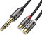 J&D 6,35 mm zu 2RCA Kabel, Gold-Plated [Kupfer Shell] [Heavy Duty] 6,35mm (1/4 Zoll) Männlich TRS zu 2 RCA Weiblich Splitter-Audio-Adapterkabel - 0.25 Meter