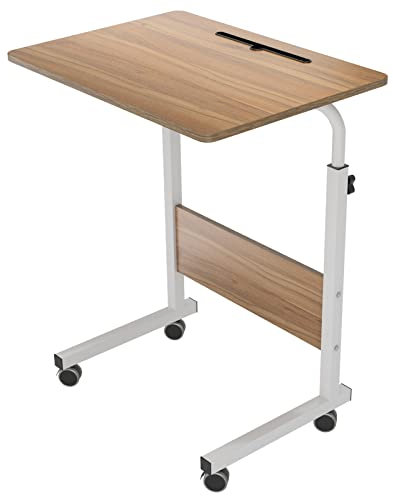 sogesfurniture Table Roulante de Lit Canapé pour Ordinateur Portable Hauteur Réglable, 60 * 40cm Petite Table d'appoint Bout de canapé Mobile avec roulettes et Rainure de Tablette, Chêne 05#3-60OK-BH