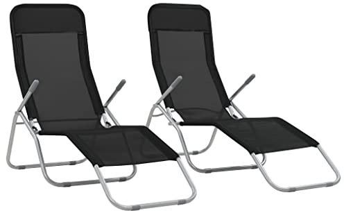 vidaXL 2X Sonnenliege Schwarz Strandliege Gartenliege Relaxliege Klappstuhl