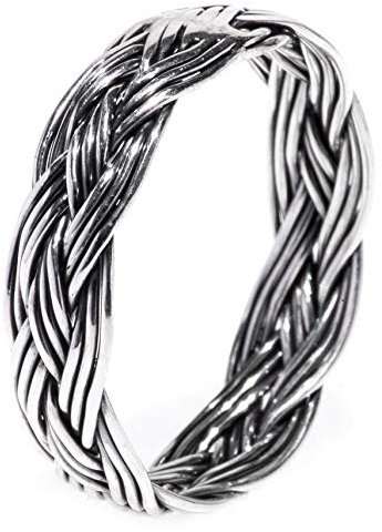 Windalf Geflochtener Wikingerring ZÄERA h: 0.5 cm Flecht-Muster handgeschmiedet 925 Sterlingsilber (Silber, 66 (21.0))