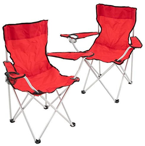 2er Set Angelstuhl AngelhockerFaltstuhl Campingstuhl Klappstuhl mit Armlehne Getränkehalter 86x42x42 cm bis 100 kg belastbar incl. Tragetasche Farbe wählbar (rot)
