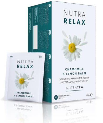 Nutra Tea NUTRARELAX, Schlaftee fördert den Einschlafvorgang, Entspannungs Tee für ein geistiges & körperliches Wohlbefinden, 40 wiederverwendbare Teebeutel, Nerventee mit Kamille & Zitronenmelisse