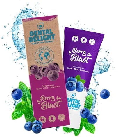 DENTAL DELIGHT Berry Blast (eco-test MOLTO buono) | Dentifricio fruttato Mirtillo Menta Gusto | Vegano ecologico senza microplastica