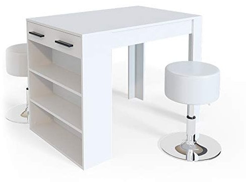Vicco Esstisch-Set Repose, Bartresen und Hocker, Weiß, 67 x 100 cm mit 2 Hockern