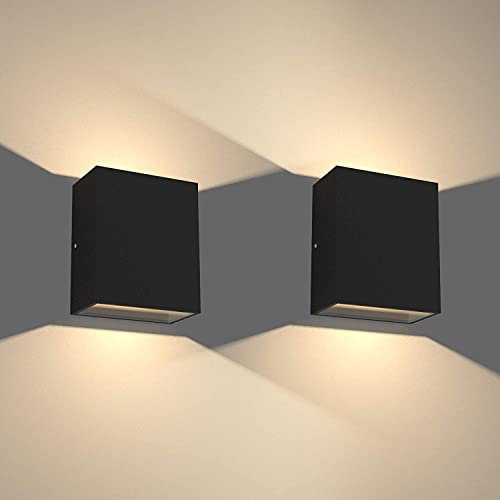 Klighten 2 Stück LED Wandleuchte 7W Aussen Innen Up Down Außenwandleuchte Wasserdicht IP65 Wandbeleuchtung Dekorative Wandlampe aus Aluminium für Eingang Garten Korridor, 3000K Warmweiß, Schwarz