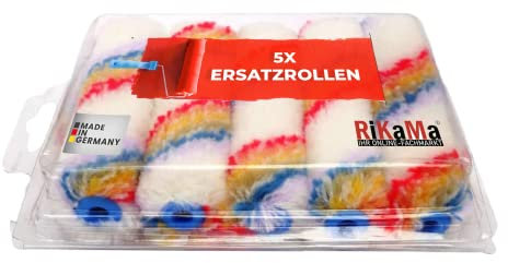 RIKAMA Farbroller | Anti-Spritz-Roller | Malerrolle | Farbwalze | Lackierroller | Malerbedarf | Fassadenroller | Malerwalze | Innen und Außen (4 / 100mm Ersatzrollen)