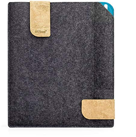Stilbag Filztasche für Remarkable 2 | Etui Case aus Merino Wollfilz und Kork mit Marker Fach | Modell KUNO in anthrazit - Azur | Tablet Schutz-Tasche Made in Germany