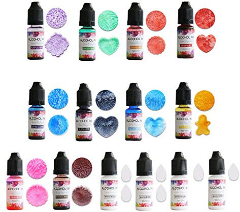 14 Farben Art Ink Alkohol Alkohol Resin Pigment Kit, Flüssigharz Farbstoff Tinte Diffusion UV Epoxidharz Schmuckherstellung （10ML）