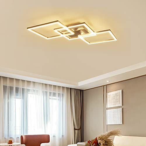 Depuley LED Deckenleuchte Dimmabar Modern, Küche Lampe Dimmabar Weiße mit Fernbedienung, 40w, 3 Flammig Frame Schwenkbare, Metall Chrom Deckenleuchten für Wohnzimmer, Schlafzimmer Esszimmer Büro