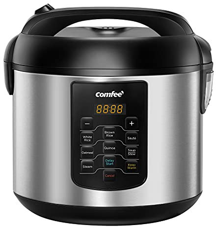 COMFEE' Rice Cooker 10 cup Uncooked/20 cup Cooked, Rice Maker, Steamer, Saute, Steamer and Warmer, 5.2 QT Large Capacity, Brown Rice, Quinoa and Oatmeal, 8 One-Touch Programs