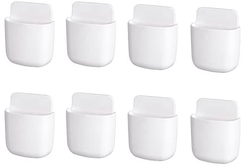 8 Pcs Caja Almacenamiento Control Remoto Adhesivo Caja de almacenamiento de control remoto soporte para teléfono móvil montado en la pared Universal Estante Soporte para mando a Distancia - Blanco