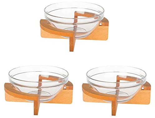 Joy Kitchen Salatschüssel aus Holz mit Glasschalen | Schüssel servieren | Servierplatte mit Fächern | Holzgeschoss | Glasschale 3er-Set | Snackschale | Servierbrett Dekoration | Braun