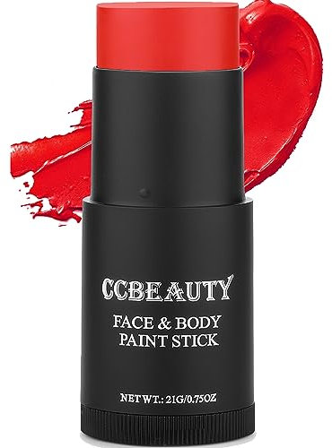 CCbeauty Devil Red Face Paint Stick,Face Painting Kit,Non Toxic SFX Makeup For Demon Circus Clown Sport Halloween Costume Cosplay,Oil Based Professional FX Body Paint,Full Coverage Painting Foundation
