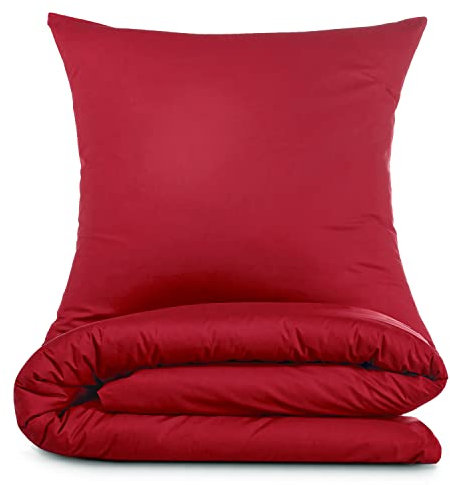 Alreya Renforcé Bettwäsche 135 x 200 cm mit 1 Kissenbezug 80 x 80 cm - 100% Baumwolle mit YKK Reißverschluss, Superweiches Bettbezug, Rot