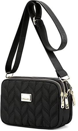 Ecohaso Ladies Small Cross Body Bag, Women Multi Pocket Shoulder Bag Waterproof Nylon Side Bag Handbag with Adjustable Strap for Holiday Travel (Black)